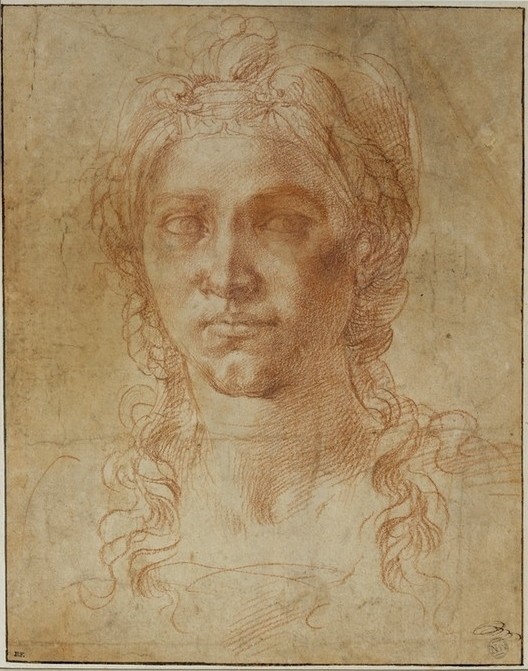 MICHELANGELO BUONARROTI, Tete ideale d’une femme (Renaissance, Portrait, Idealgesicht, Frau, Klassiker, Studie, Skizze, Schlafzimmer, Wohnzimmer, Rötel, Wunschgröße)