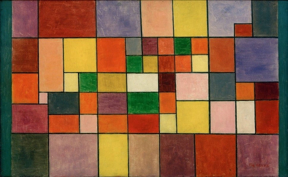 Paul Klee, Harmonie der nördlichen Flora (Bauhaus,Botanik,Deutsche Kunst,Geometrie,Kunst,Expressionismus,Geometrisch,Der Blaue Reiter,Abstrakte Kunst,Schweizerische Kunst,Harmonie,Norden,Abstraktion,Viereck,Rechteck,Quadrat,Form,Farbigkeit,Flora (Botanik),Signatur,Farbe)