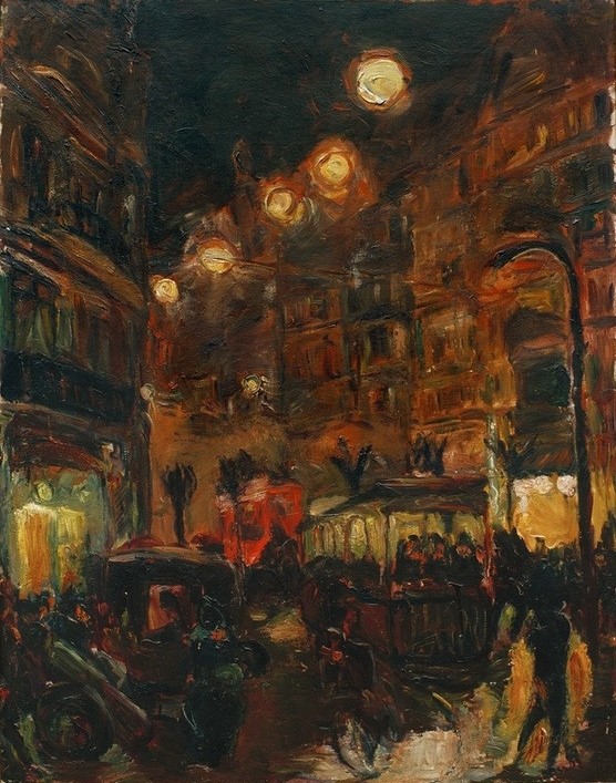 Max Beckmann, Straße bei Nacht (Expressionismus, Klassische Moderne, Malerei, Wohnzimmer, Treppenhaus, Wunschgröße, bunt)