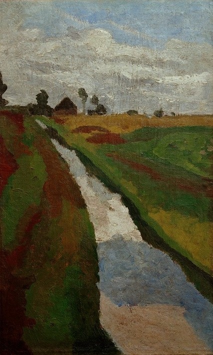 Paula Modersohn-Becker, Moorkanal (Deutsche Kunst,Himmel (Natur),Kanal,Kunst,Landschaft,Wolke,Fluss,Frauenkunst,Spiegelung,Moor,Worpsweder Künstlerkolonie,Jahrhundertwende)