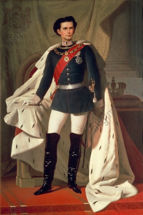 Ludwig der II von Bayern in Uniform 1865, FERDINAND VON PILOTY  (König, Ludwig II, Persönlichkeiten, Ganzkörper-Portrait, Uniform, Hermelin, Pelz, Adel, Wunschgröße, Wohnzimmer)