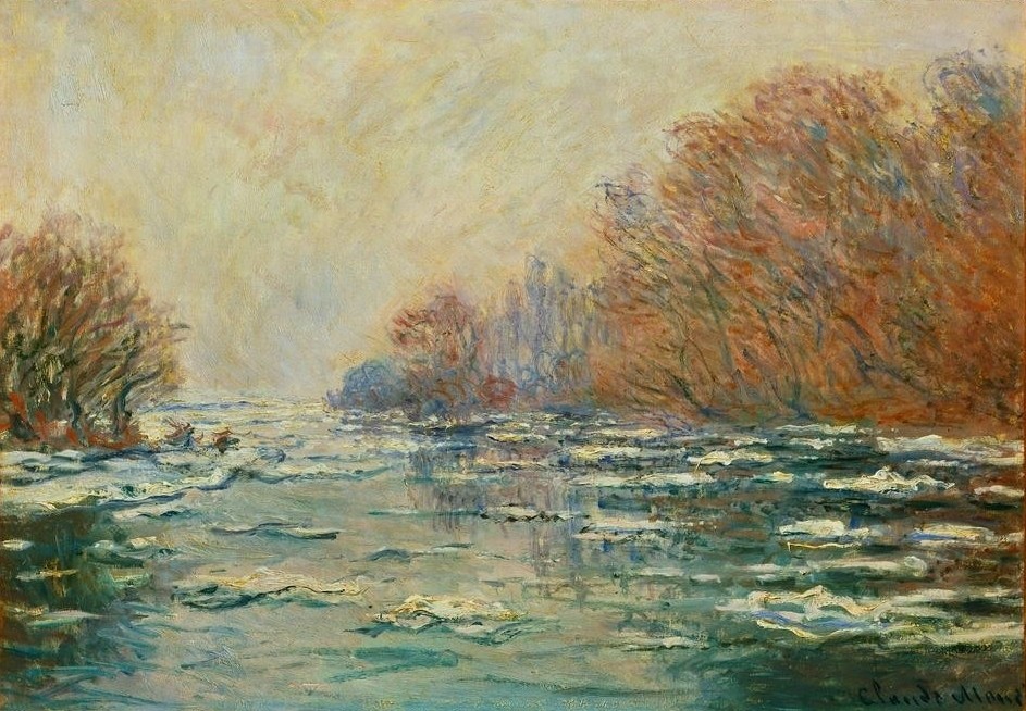 Claude Monet, Le debacle pres de Vetheuil (Winter, Jahreszeit, Fluss, Eis, gefroren, Kälte,  Landschaft, LandschaftsmalereiFranzösische Kunst, Impressionismus, Wunschgröße, Wohnzimmer, Klassiker, Malerei,)