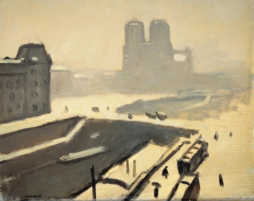 Albert Marquet, Paris en hiver (Le pont Saint-Michel (Architektur,Brücke,Jahreszeiten,Winter,Impressionismus,Schnee,Grossstadt,Fluss,Fauves,Französische Kunst,Uferstrasse,Kathedrale)