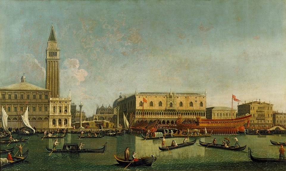 Giovanni Antonio Canaletto, Der Dogenpalast und der Markusplatz (Venedig, Städte, Italien, Bucintoro, Staatsschiff, Prunkschiff, Doge, Paläste, Architektur, Barock, Vedute, Klassiker, Wunschgröße, Wohnzimmer)