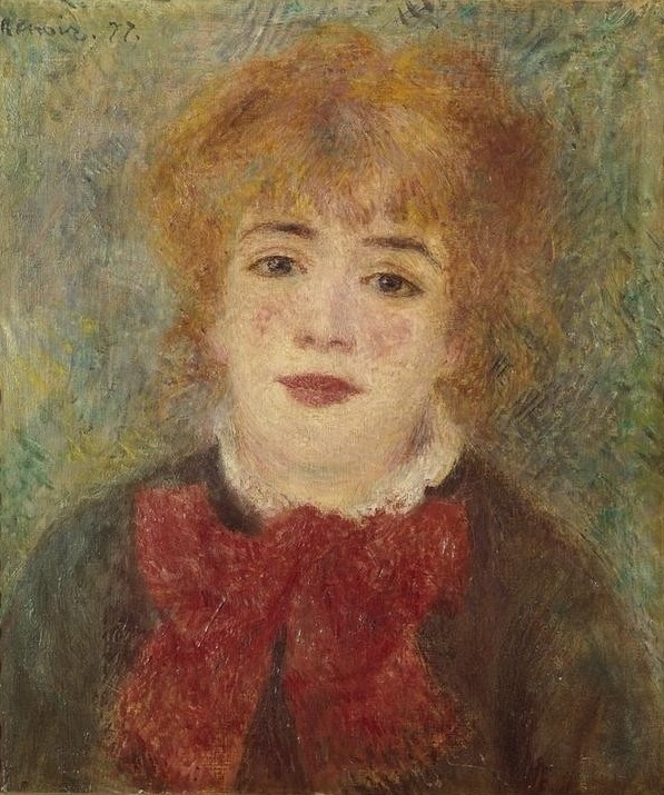 Pierre-Auguste Renoir, Damenbildnis (Frau,Jugend (Lebensalter),Mädchen,Maler (Künstler),Impressionismus,Portrait,Augen,Französische Kunst,Lächeln,Blonde Haare,Schleife)