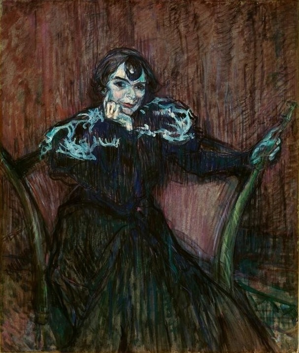 Henri de Toulouse-Lautrec, Madame Berthe Bady (Frau,Jugendstil,Schauspielerin,Theater,Portrait,Französische Kunst,Sitzen,Jahrhundertwende)