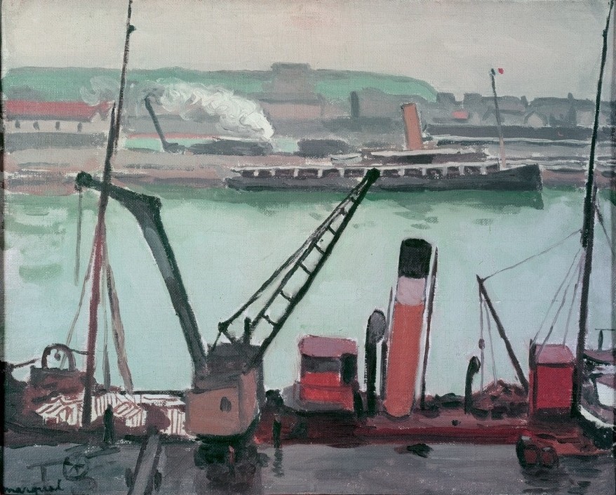 Albert Marquet, Port (Dampfer,Hafen,Kran,Kunst,Landschaft,Impressionismus,Französische Kunst,Beladen,Entladen,Frachtschiff,Schifffahrt)