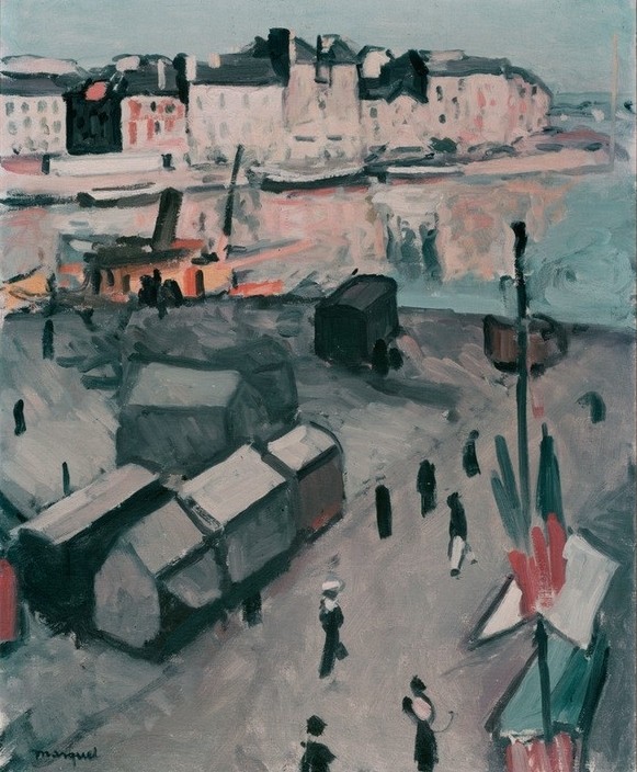 Albert Marquet, Port du Havre (Geographie,Hafen,Küste,Kunst,Meer,Fauves,Französische Kunst,Fussgänger,Matrose,Jahrhundertwende,Topographie,Bude)