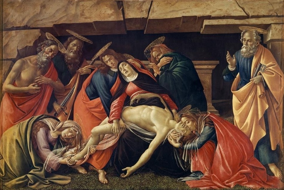 Sandro Botticelli, Die Beweinung Christi (Christentum,Religion,Renaissance,Neues Testament,Bibel,Totenklage,Christi Beweinung,Grablegung Christi,Italienische Kunst,Passion Christi)