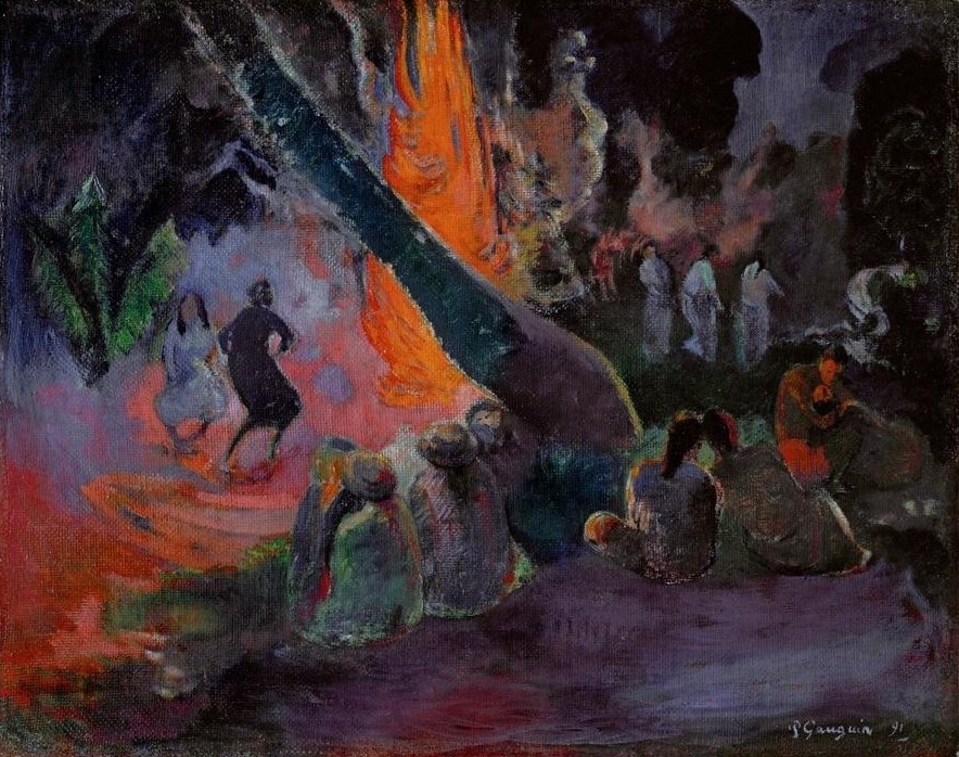 Paul Gauguin, Upaupa (Brauchtum,Feste,Feuerstelle,Feuer,Sommer,Tänzer,Tanz,Völkerkunde,Tageszeiten,Nacht,Lagerfeuer,Französische Kunst,Im Freien (Allgemein),Exotik,Tropen,Sommernacht,Land Und Leute,Dunkelheit,Feier,Vier Elemente)