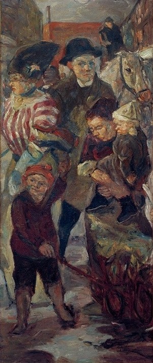 Max Beckmann, Die Straße (Straßenszene, Menschen, Alltag, Expressionismus, Klassische Moderne, Malerei, Wohnzimmer, Treppenhaus, Wunschgröße, bunt)