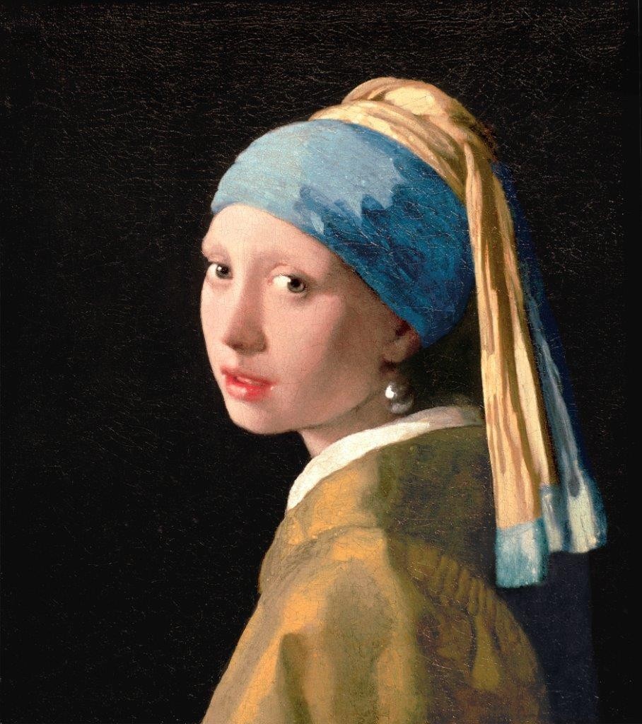 Jan Vermeer, Das Mädchen mit der Perle (Frau,Jugend (Lebensalter),Mädchen,Mensch,Schmuck,Ohrring,Perle,Barock,Turban,Portrait,Niederländische Kunst,Junge Frau,Nach Der Restaurierung,Kopftuch)