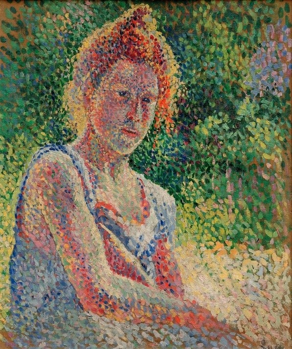 Maximilien Luce, Portrait de jeune femme  (Mädchen, junge Frau, Portrait, Sommer, Menschen, Klassiker, Pointilismus, Wohnzimmer, Malerei, Wunschgröße, bunt)