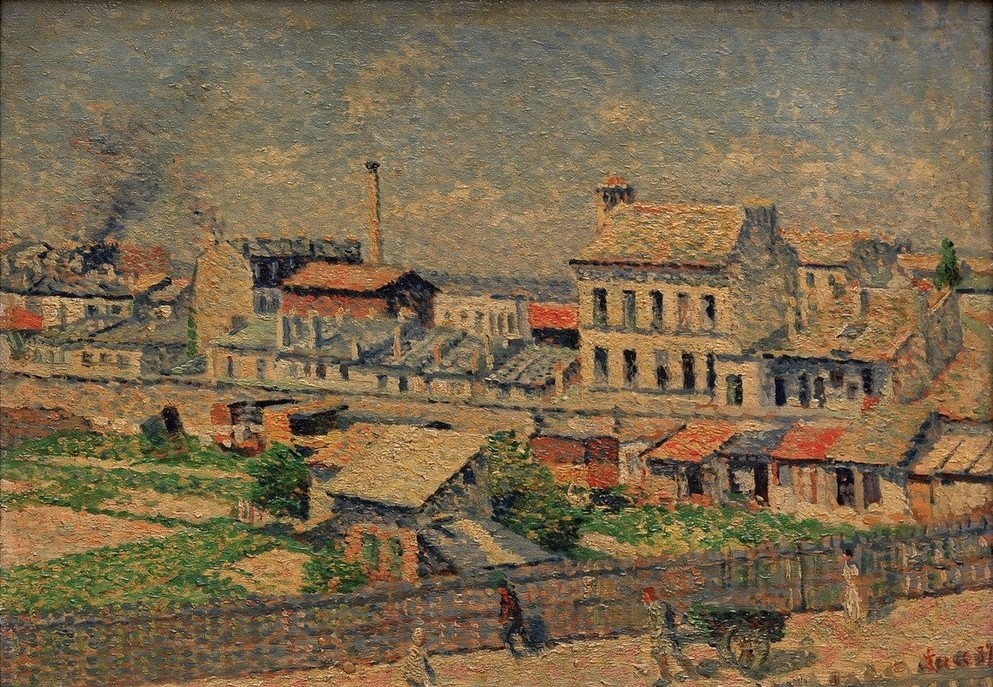Maximilien Luce, La rue Damrémont à Montmartre  (Städte, Paris, Straße, Stadtteil, Gebäude, Klassiker, Pointilismus, Wohnzimmer, Malerei, Wunschgröße, bunt)