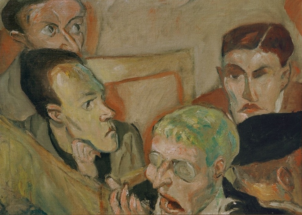 Max Beckmann, Die Angeklagten (Gesellschaft, Portraits, Justiz, Männer, Mimik, Expressionismus, Klassische Moderne, Malerei, Wohnzimmer, Treppenhaus, Wunschgröße, bunt)
