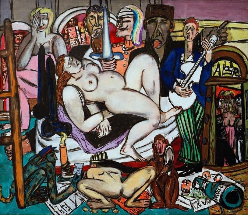 Max Beckmann, Die Stadt (Menschen, Opfer, Frau, Phallus, Musiker, Expressionismus, Klassische Moderne, Malerei, Wohnzimmer, Treppenhaus, Wunschgröße, bunt)