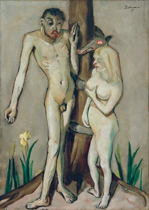 Max Beckmann, Adam und Eva (Religion, Glaube, Paradies, Schlange, Altes Testament, Expressionismus, Klassische Moderne, Malerei, Wohnzimmer, Treppenhaus, Wunschgröße, bunt)