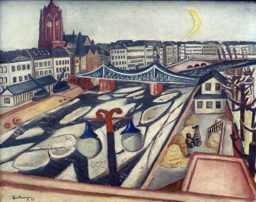 Max Beckmann, untitled (Frankfurt, Eiserner Steg, Main, Dom, Expressionismus, Klassische Moderne, Malerei, Wohnzimmer, Treppenhaus, Wunschgröße, bunt)