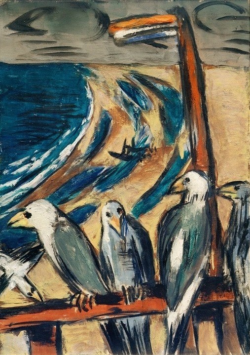 Max Beckmann, Möwen im Sturm (Meer, Strand, Möwen, Meeresbrise, Expressionismus, Klassische Moderne, Malerei, Wohnzimmer, Treppenhaus, Wunschgröße, bunt)