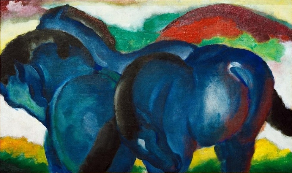 Franz Marc, Die kleinen blauen Pferde (Deutsche Kunst,Kunst,Pferd (Tier),Zoologie,Expressionismus,Der Blaue Reiter,Tier,Blau,Farbe)
