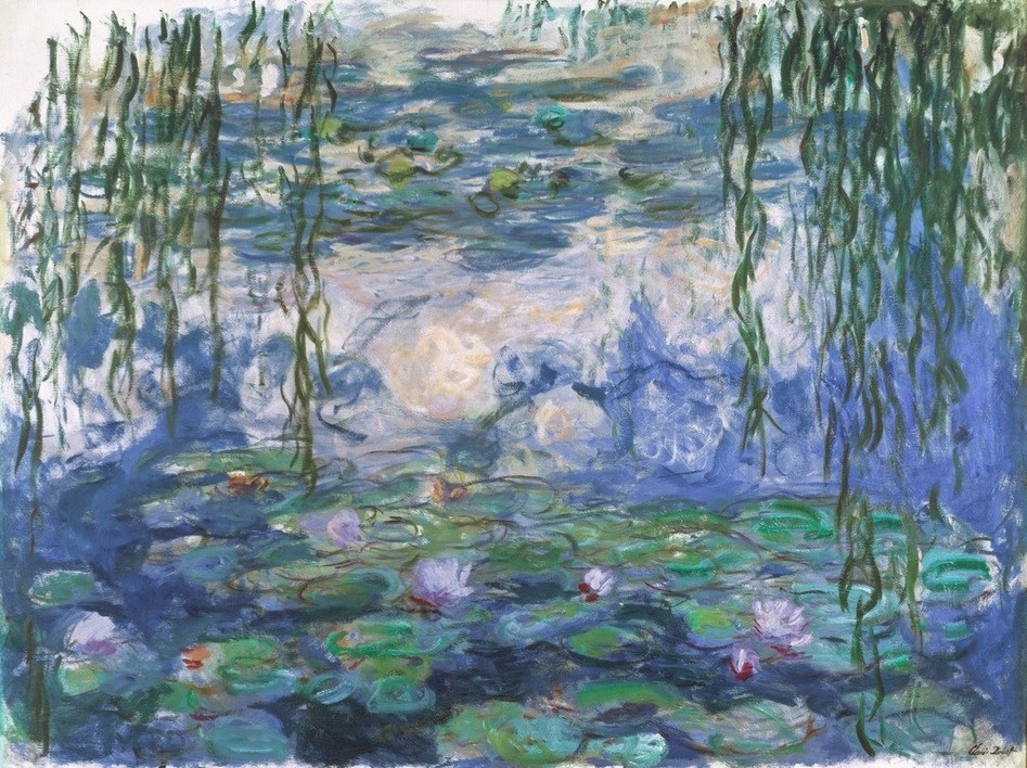 Claude Monet, Nymphéas (Seerosen) (Botanik,Garten Und Park,Kunst,Landschaft,Wasserpflanze,Impressionismus,See,Baum,Seerose,Französische Kunst,Ziergarten,Blume,Gartenteich,Weiden,Weide (Baum),Wasserlilie)