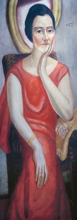Max Beckmann, Bildnis der Käthe von Porada (Portrait, Frau, Eleganz, rotes Kleid, Expressionismus, Klassische Moderne, Malerei, Wohnzimmer, Treppenhaus, Wunschgröße, bunt)