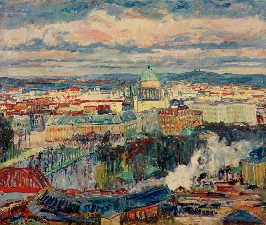 Philipp Franck, Blick auf Potsdam mit der Nicolaikirche (Deutsche Kunst,Geographie,Kunst,Stadt,Urbanistik,Impressionismus,Stadtansicht,Architekturdarstellung,Panorama,Stadtlandschaft,Topographie)