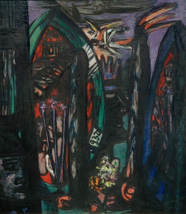 Max Beckmann, Hotel de l'Ambre (Expressionismus, Klassische Moderne, Malerei, Wohnzimmer, Treppenhaus, Wunschgröße, bunt)