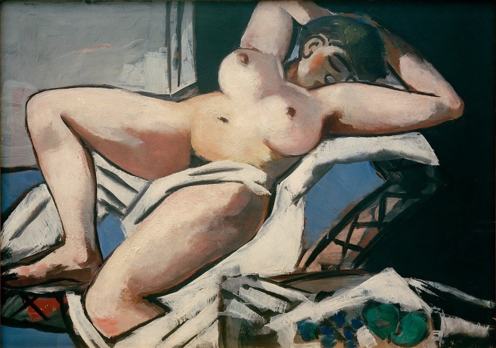 Max Beckmann, Liegender Akt (Aktmalerei, Expressionismus, Klassische Moderne, Malerei, Wohnzimmer, Treppenhaus, Wunschgröße, bunt)