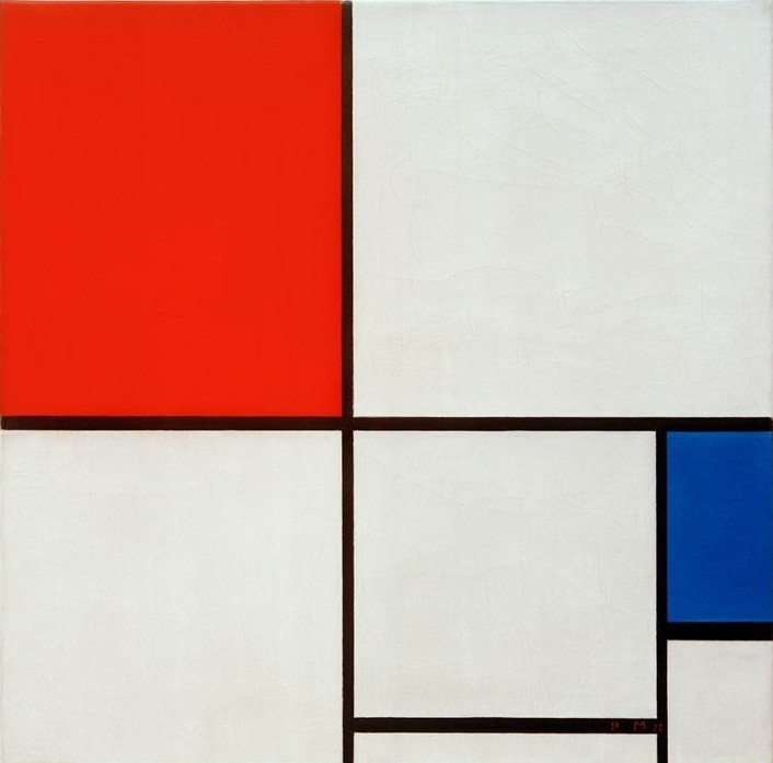 Piet Mondrian, Composition A, mit Rot und Blau (Geometrie,Kunst,Abstrakte Kunst,Niederländische Kunst,Farben,De Stijl,Rechteck,Neo-Plastizismus)