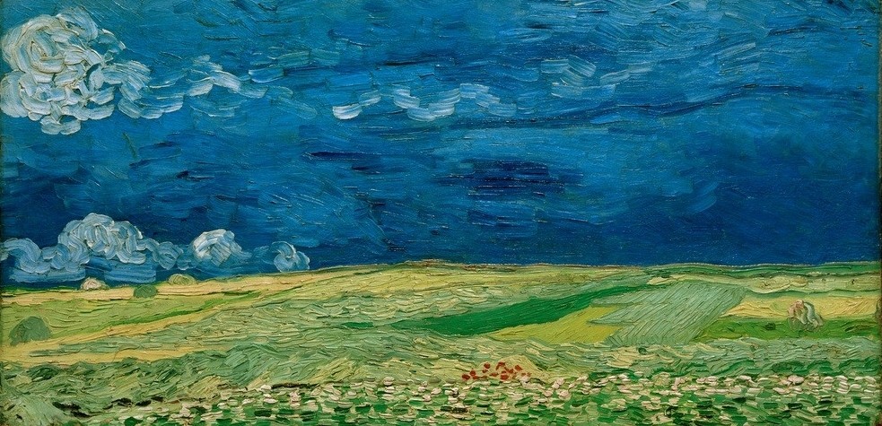 Vincent van Gogh, Kornfeld bei Gewitterstimmung (Getreideanbau,Gewitter,Himmel (Natur),Kunst,Landschaft,Meteorologie,Impressionismus,Getreide,Niederländische Kunst,Landwirtschaft)