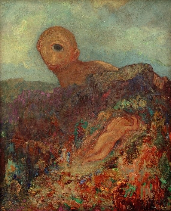 Odilon Redon, Der Zyklop (Frau,Kunst,Mythologie,Symbolismus,Akt,Riese,Voyeurismus,Französische Kunst,Einäugig,Kyklop,Spanner (Voyeur),Griechisch-Römische Mythologie)