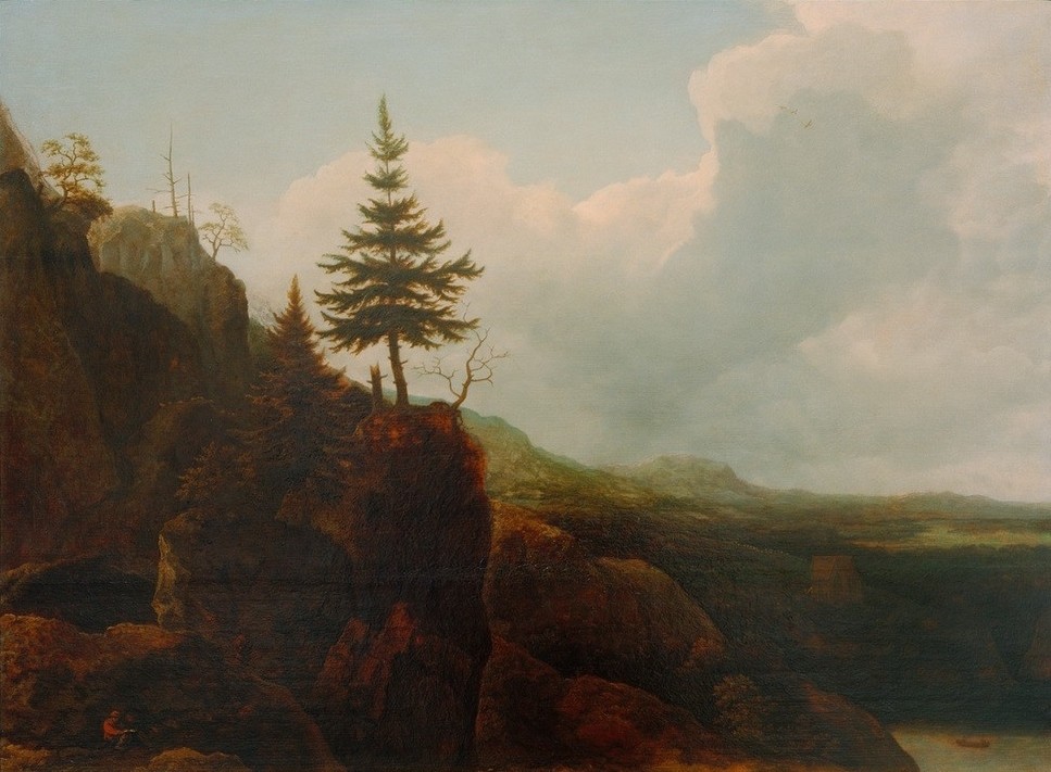 Allart van Everdingen, Gebirgslandschaft mit Tanne (Gebirge, Landschaft, Tanne,Idylle, Natur Barock, Niederländische Kunst, Wunschgröße, Wohnzimmer, Klassiker, Malerei, bunt)