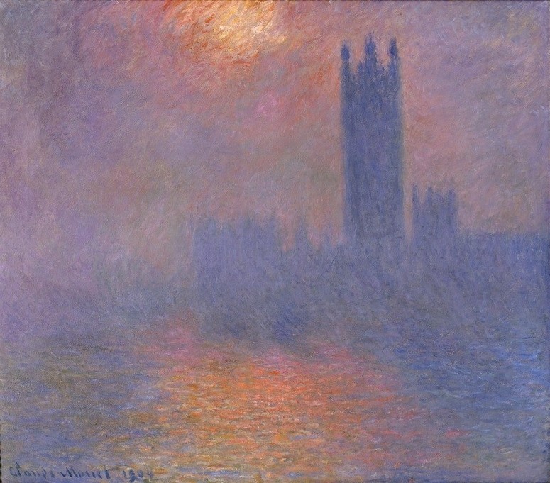 Claude Monet, Londres, Le Parlement, Trouée de Soleil dans le Brouillard (Architektur,Geographie,Houses Of Parliament,Meteorologie,Parlament,Wasser,Wetter,Sonne,Morgen,Impressionismus,Grossstadt,Fluss,Nebel,Stadtansicht,Architekturdarstellung,Französische Kunst,Licht,Sonnenlicht,Sonnenschein,Jahrhundertwende,Topographie,Vier El)