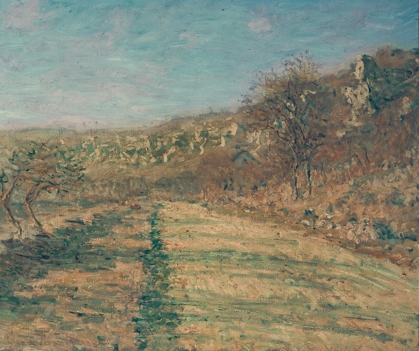 Claude Monet, La Route de La Roche-Guyon (Landschaft, Landsachaftsmalerei, Straße, Route, Einsamkeit, natur, Französische Kunst, Impressionismus, Wunschgröße, Wohnzimmer, Klassiker, Malerei)