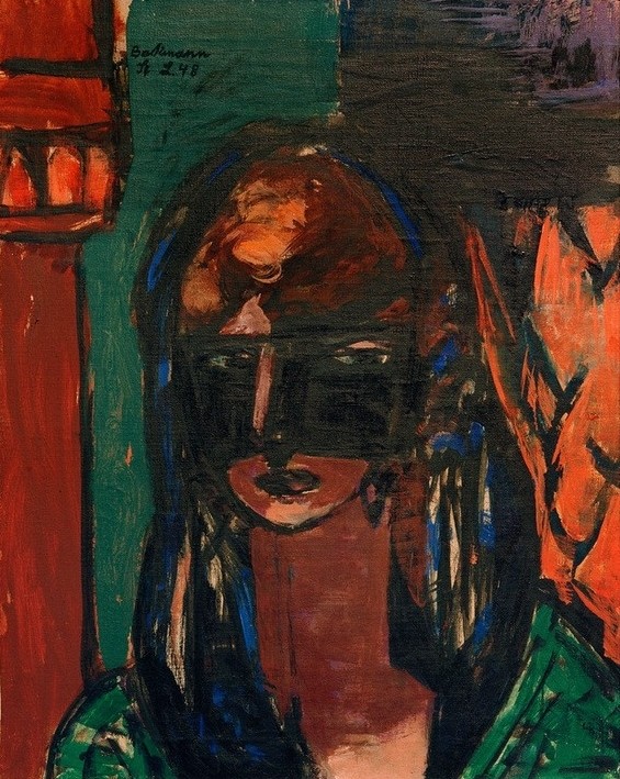Max Beckmann, Frau mit Maske (Expressionismus, Klassische Moderne, Malerei, Wohnzimmer, Treppenhaus, Wunschgröße, bunt)