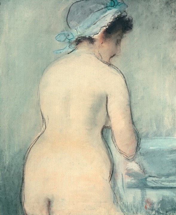 Edouard Manet, La Toilette (Körperpflege,Bad,Frau,Kunst,Impressionismus,Akt,Haube,Rückenakt,Französische Kunst)