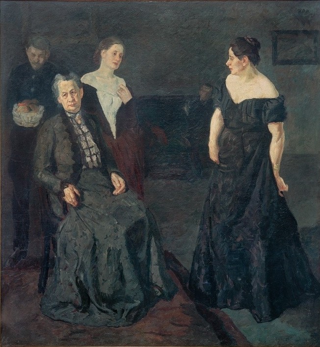 Max Beckmann, Unterhaltung (Expressionismus, Klassische Moderne, Malerei, Wohnzimmer, Treppenhaus, Wunschgröße, bunt)