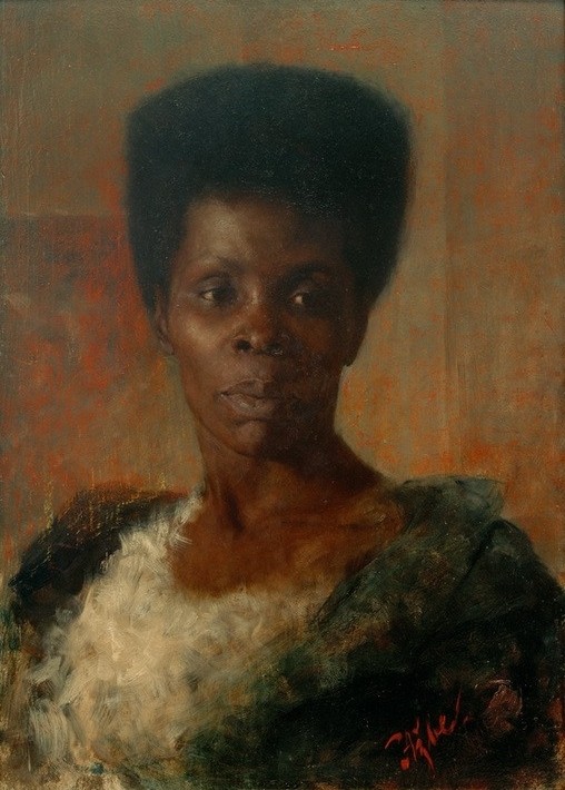 Anton Azbe, Negerin  (Mensch und Gesellschaft, Portrait, Frau, schwarze Frau, ernst, nachdenklich, Malerei, Klassiker, Wunschgröße, Wohnzimmer, bunt)