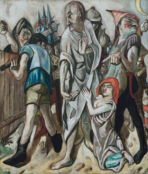 Max Beckmann, Christus und die Ehebrecherin (Expressionismus, Klassische Moderne, Malerei, Wohnzimmer, Treppenhaus, Wunschgröße, bunt)