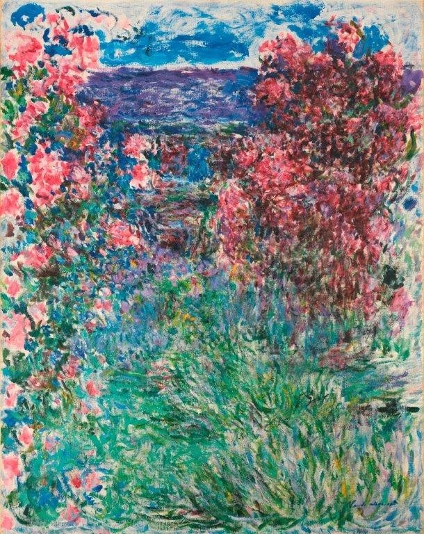 Claude Monet, Das Haus zwischen den Rosen (Botanik,Haus,Kunst,Landschaft,Rose,Impressionismus,Hausgarten,Französische Kunst,Ziergarten,Rosenstrauch,Garten)