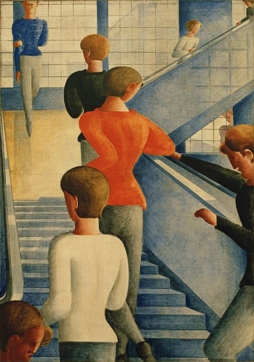 Oskar Schlemmer, Bauhaustreppe (Ausbildung,Architektur,Bauhaus,Deutsche Kunst,Gruppenbild,Kunst,Treppenhaus,Treppe,Student,Studentin,Treppensteigen,Kunstschule)