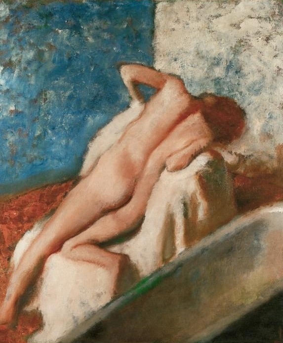 Edgar Degas, Nach dem Bade (Körperpflege,Bad,Frau,Impressionismus,Akt,Rückenakt,Französische Kunst,Jahrhundertwende,Entspannung,Badewanne)