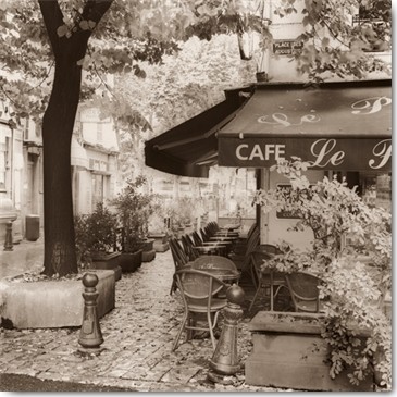 Alan Blaustein, Café, Aix-en-Provence (Fotografie, Nostalgie, Cafe, Cafehaus, Provence, Südfrankreich,  Gastronomie, Esszimmer, Bistro, Restaurant, Wunschgröße, schwarz / weiß, sepia)
