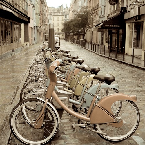 Alan Blaustein, City Street Ride (Fotografie, Nostalgie, Fahrräder, Leihräder, Wohnzimmer, Restaurant, Wunschgröße, bunt)