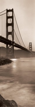 Alan Blaustein, Golden Gate Bridge I (Fotokunst, Brücke, San Francisco, Brückenpfeieler, Kalifornien, Wohnzimmer, Büro, schwarz/weiß, sepia)