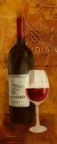 Albena Hristova, Vin Rouge Panel II (Wunschgröpße, Modern, Malerei, dekorativ, Stillleben, Wein, Gläser, Flaschen, Rotwein, Muster, Küche, Gastronomie, Bistro, Esszimmer, Wohnzimmer)