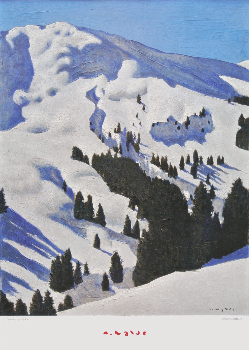 Alfons Walde, Steinbergkogel (Natur, Gebirge, Österreich, Winter, Winterlandschaft, Leuchtkraft, Schnee, Sonnenlicht,  Secessionismus, klassische Moderne, Wohnzimmer, Treppenhaus, bunt, Malerei)