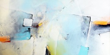 Alfred Hansl, Wenn das Eis bricht (Abstrakt, Modern, abstrakte Formen, geometrische Muster, Farbflächen, Dynamik, Bewegung, Wohnzimmer, Büro, Business, Wunschgröße, weiß/eisblau)