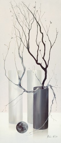 Alice Wonder, Slender Twigs III (Blumen, Vasen, Zweige, Esszimmer, Wohnzimmer, Stillleben, modern, reduziert, kühl, Wunschgröße, grau/weiß,)